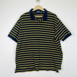 Ralph Lauren‎ Polo Navy Blue Yellow Stripe Red Logo Short Sleeve Shirt Mens XXL